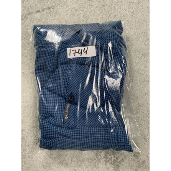 Columbia Mens Large Blue Plaid Gingham Print Shirt Long Sleeve Button-Up Fishing - Picture 9 of 9